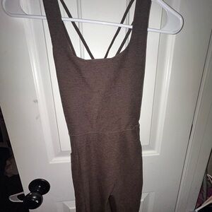 Brown Racerback Jumpsuit with Scoop Neckline and Fitted Bodice